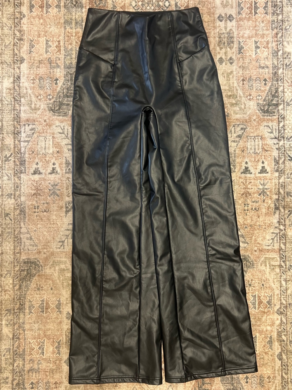 HALARA Black Faux Leather Wide Leg Pants with Front Seams